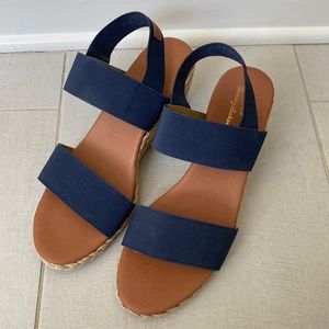 TOMMY BAHAMA Elastic Wedge Espadrilles Navy 9.5